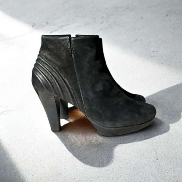 🌻 Paul Green Black Leather Suede Cone Heel Ankle Boots Women’s US Size: 6.5 - Picture 1 of 9
